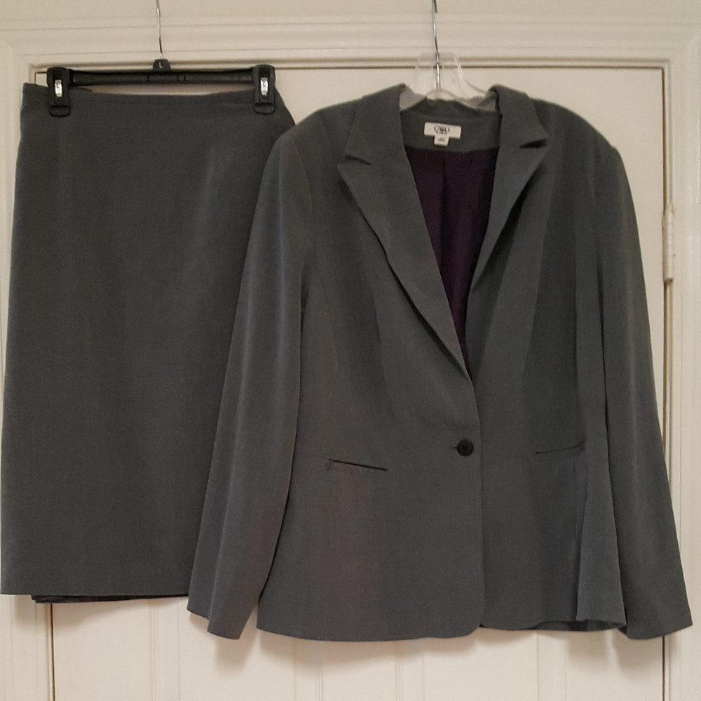 CATO WOMAN, GRAY 2 PIECE JACKET & SKIRT SUIT 18W